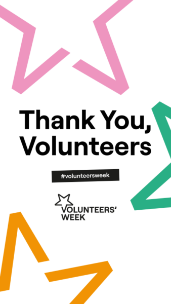 Graphic saying Thanks you volunteers. #VolunteersWeek