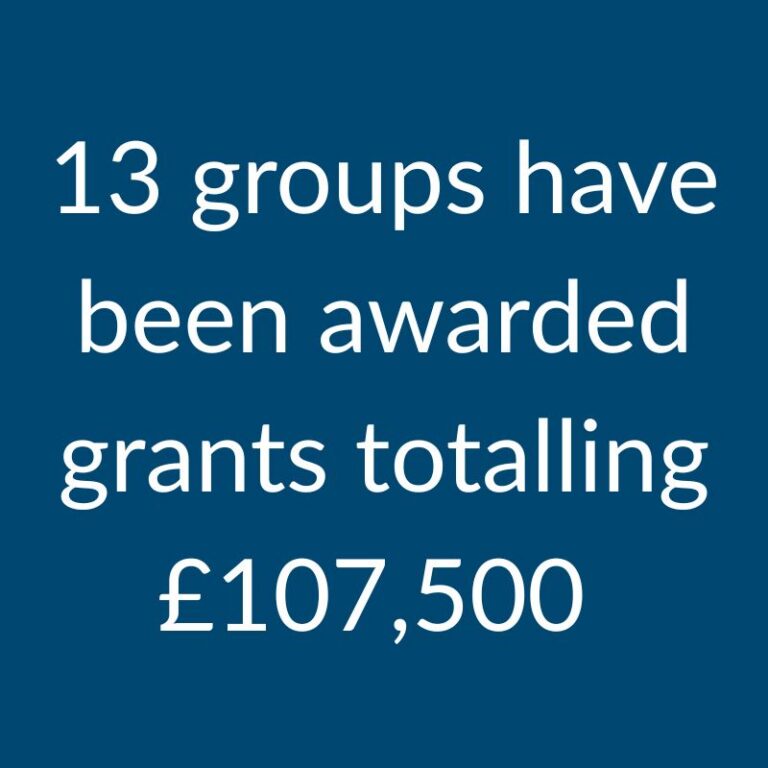 Graphic says 13 groups have been awarded grants totalling £107,500.