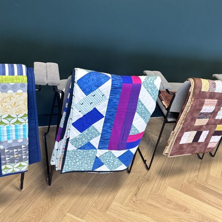 Brightly coloured quilts